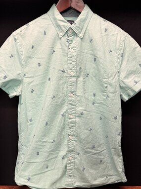 J.Crew Mint Cocktail Print Short Sleeve Button Down Medium